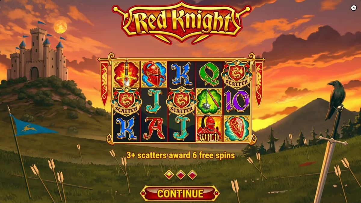 Cena de batalha medieval com fogo e cavaleiros no slot Red Knight